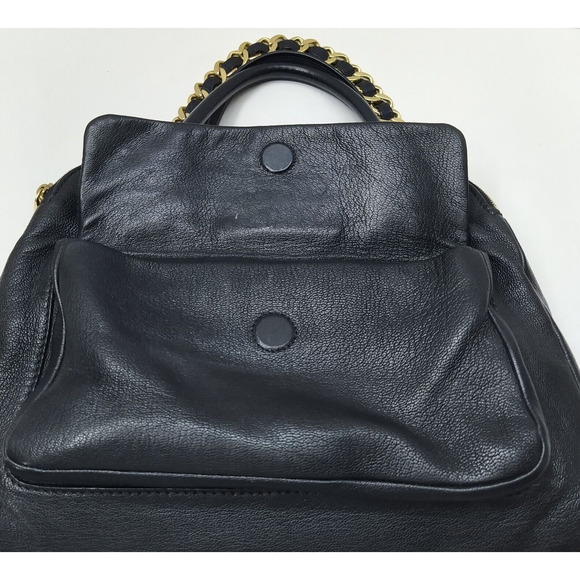Marc Jacobs Black Leather Pocket Chain Strap Double Handle Satchel Shoulder Bag - Picture 9 of 16